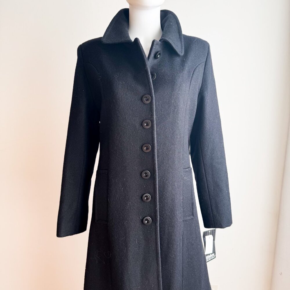Vintage 90s Ellabee Deadstock Black Wool Blend Maxi Minimalist Coat 10 - Picture 2 of 8